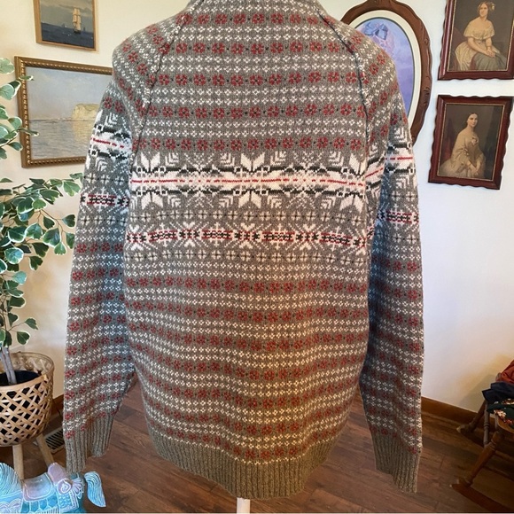 Vintage Woolrich Lambswool Fair Isle Nordic Half Zip Sweater Sage Heather LP - Picture 4 of 6